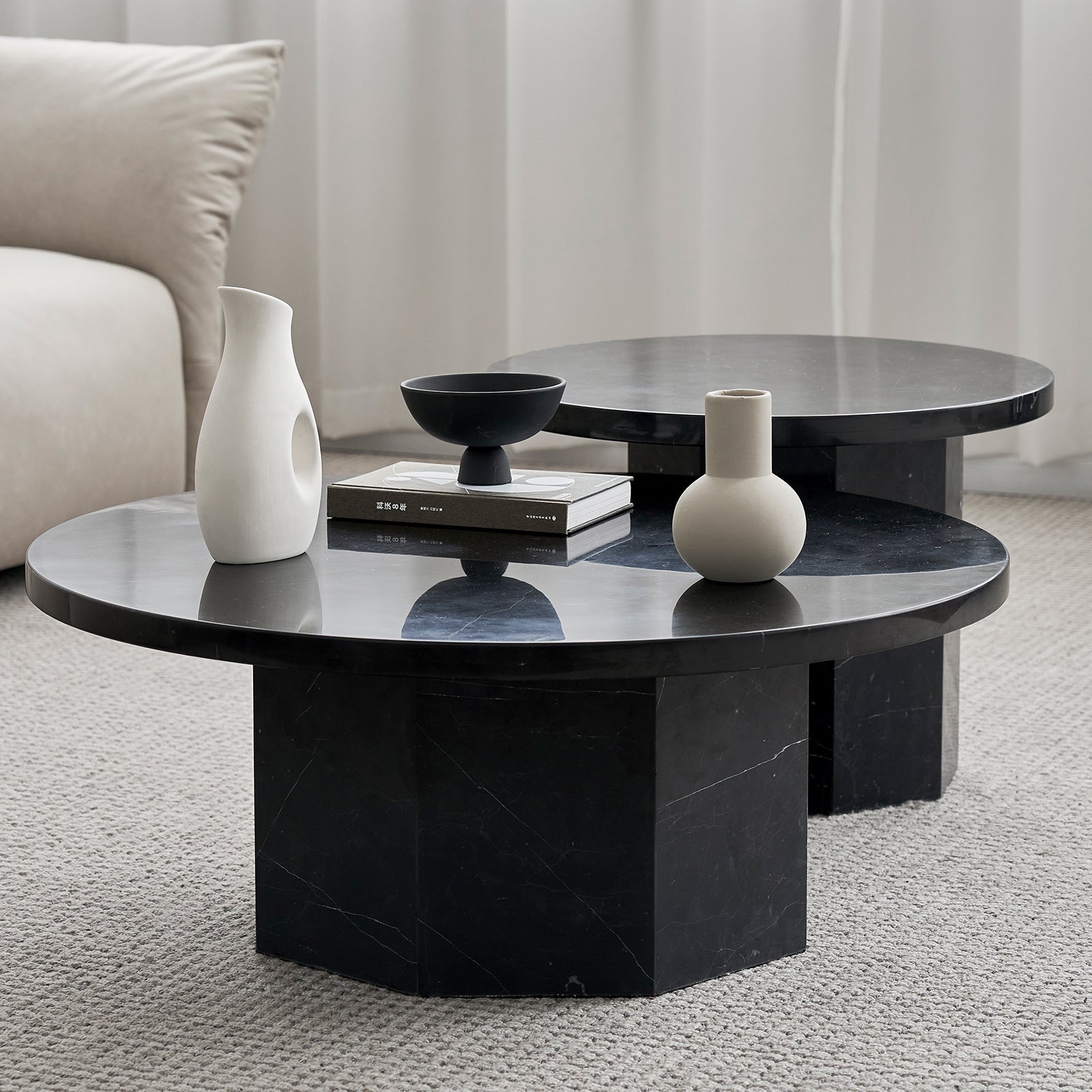 Sugar Cubes Coffee Table / Round - Black-And-White Marble - φ800mm